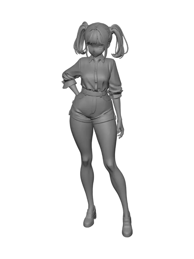 3D model for Blonde in a Blue Shirt and Pink Shorts
