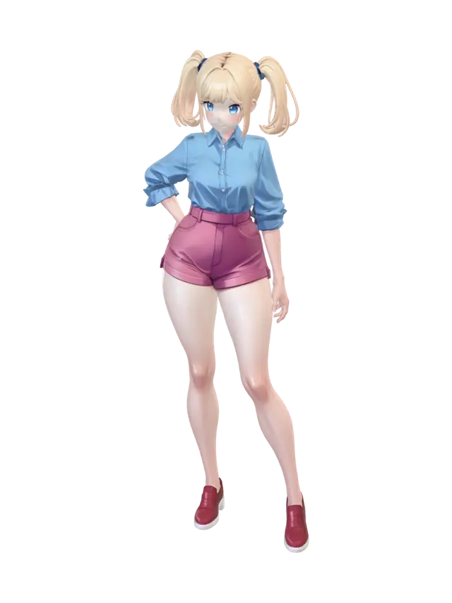 3D model for Blonde in a Blue Shirt and Pink Shorts