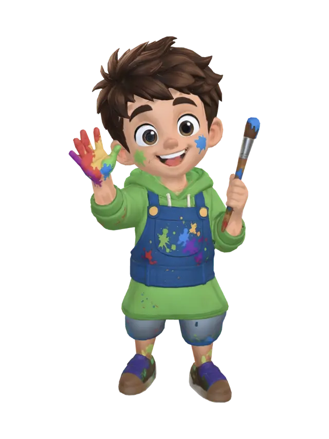 Happy Little Painter - Artist 3D model, vytvořený pomocí AI