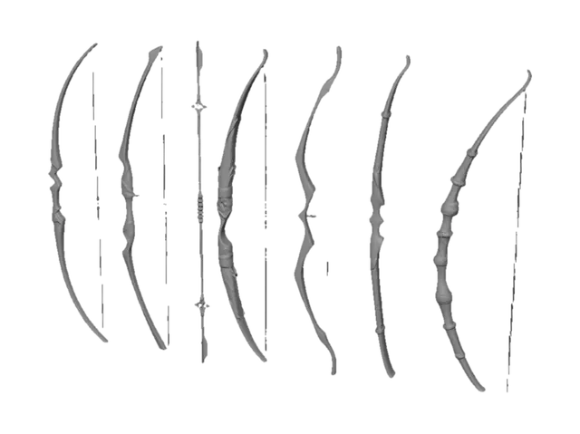 3D model for i need 11 low poly bow module of diffrent variant ( starter , coppper , iron , steel, jade, volcani ,void, radiant,plasma , cosmic and eternal