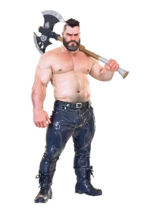 Axeman in Leather Pants 3D model, vytvořený pomocí AI