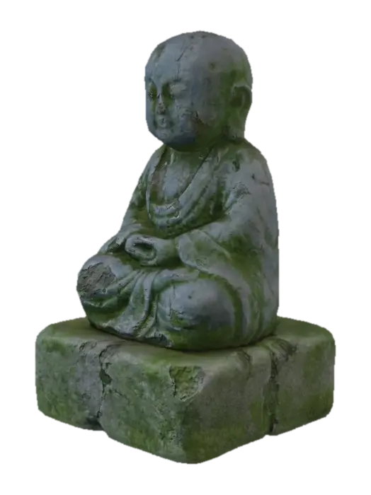 Mossy Stone Buddha 3D model, vytvořený pomocí AI