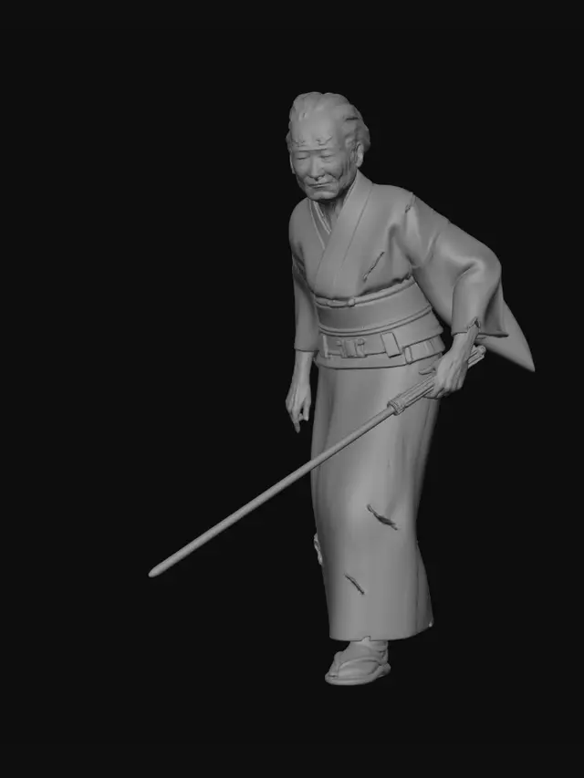 3D model for この老婆の持っている武器を青いライトセーバーにして
