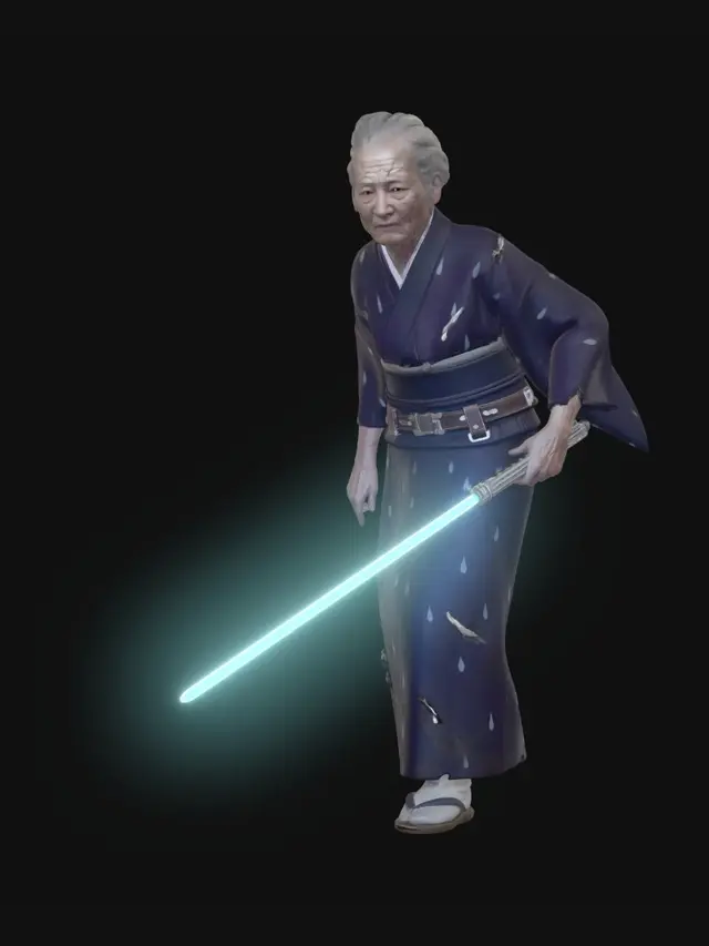 3D model for この老婆の持っている武器を青いライトセーバーにして