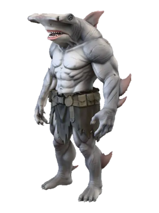 humanoid, hammerhead shark 3D model, vytvořený pomocí AI