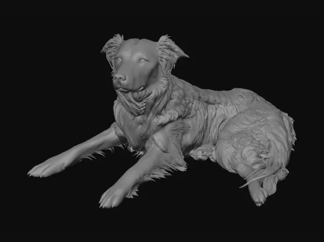3D model for Sunlit Black Dog in the Yard