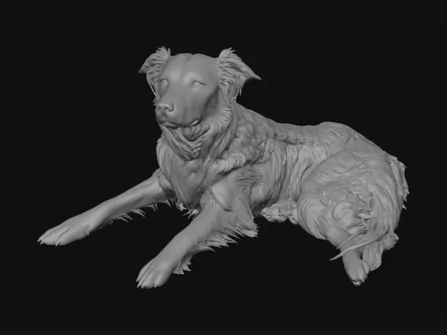 3D model for Sunlit Black Dog in the Yard