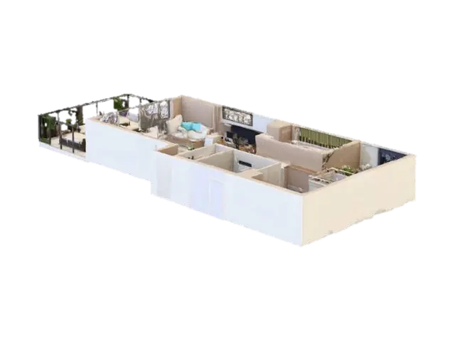 3D-модель Photorealistic top-down 3D floor plan, modern 3-bedroom apartment layout with large… - Floorplan, згенерована ШІ