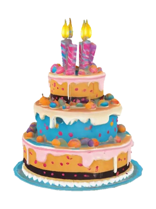 Brithday cake, cartoony, colorful, cake, - Sweets 3D model, vytvořený pomocí AI