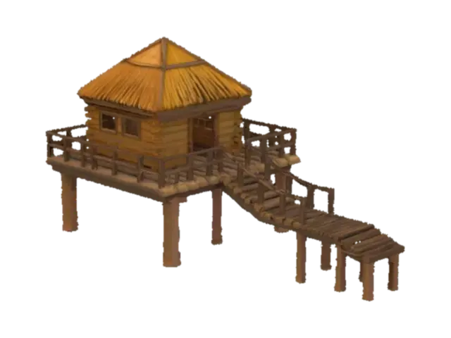 Island Retreat Hut 3D model, vytvořený pomocí AI