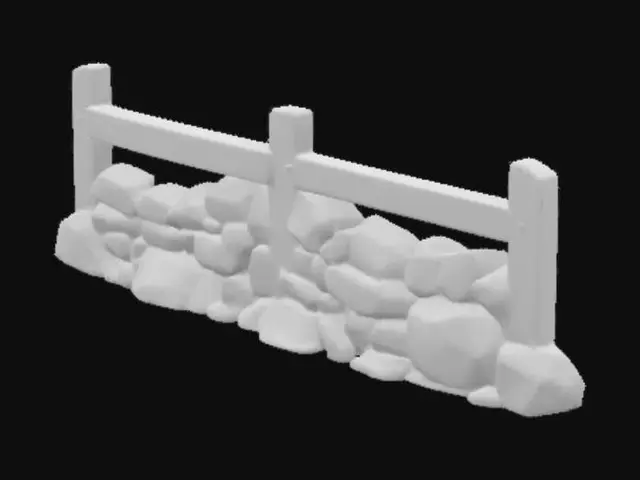 3D model for Wooden Fence with Stone Barrier, #arch#