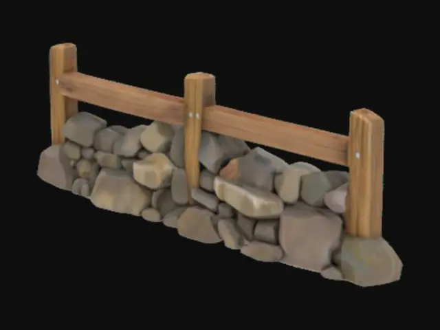 3D model for Wooden Fence with Stone Barrier, #arch#