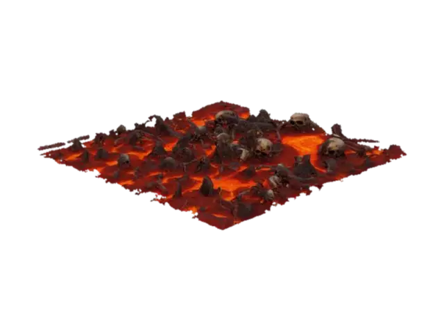 3D model for a game terrain.fire lava and bones. skull over the terrain and bones also blood spots.highly detailed