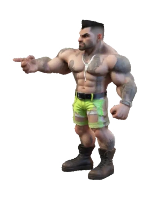 chibi style poor muscle warrior standing in a game ready T-Pose with hands away… - Determined 3D model, vytvořený pomocí AI