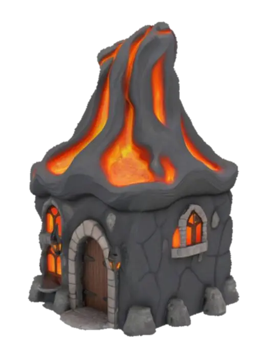casa hecha de lava y rocas. con vetanas y puerta.estilo medieval.alta calidad.fantasia - Window 3D-model, gegenereerd door AI