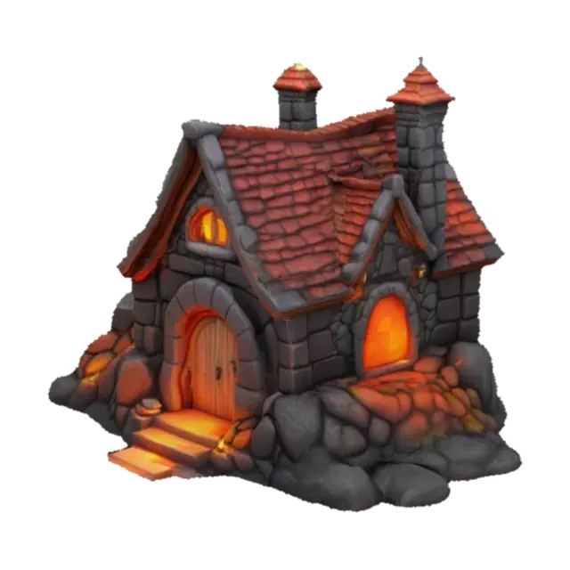 casa hecha de lava y rocas. con vetanas y puerta.estilo medieval.alta calidad.fantasia - Window 3D-model, gegenereerd door AI