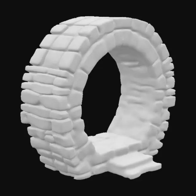 3D model for empalizada circular de piedra y lava, con entrada sin puerta.tipo medieval