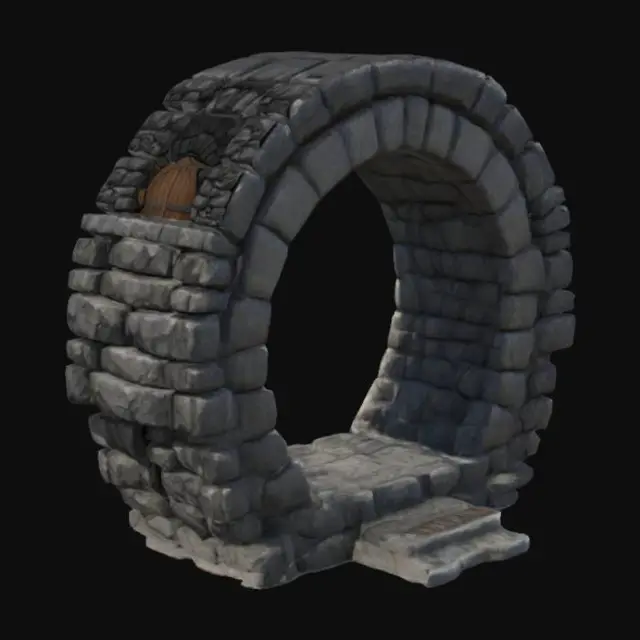 3D model for empalizada circular de piedra y lava, con entrada sin puerta.tipo medieval