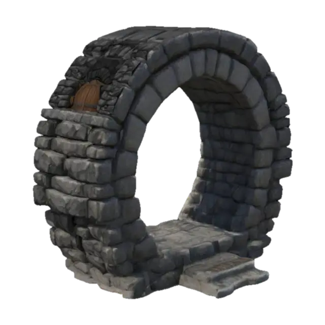 3D model for empalizada circular de piedra y lava, con entrada sin puerta.tipo medieval