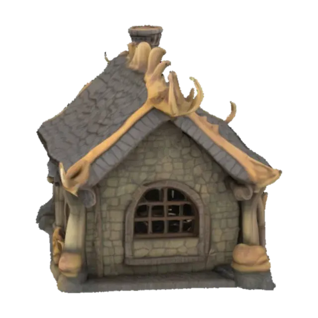 3D model for casa hecha con partes de dinosaurio. tipo mediveal de fantasia. alta calidad de detalles