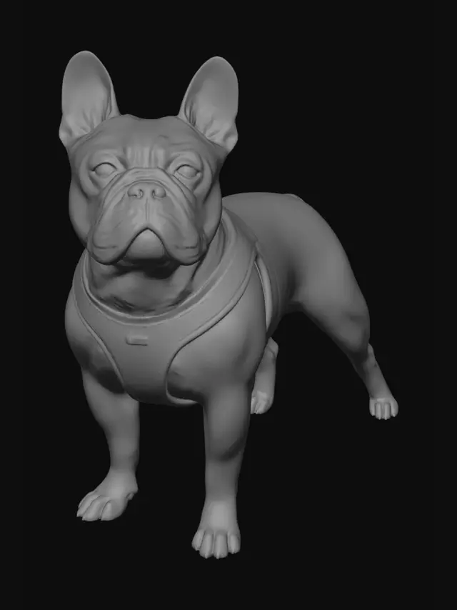 3D model for French Bulldog on a dirt path