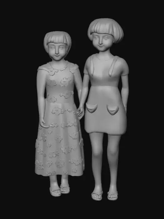 3D model for Two Women in Floral Dresses