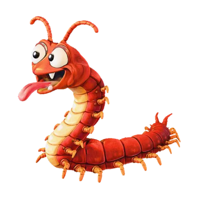 Cheerful Orange Centipede 3D model, vytvořený pomocí AI