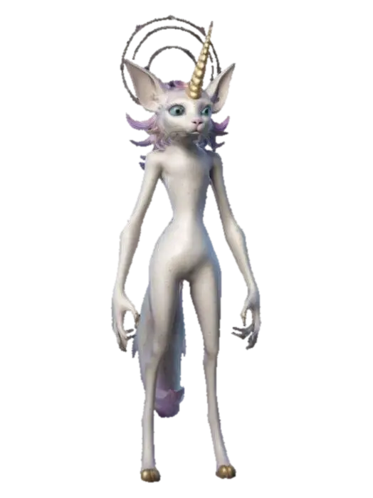 The object is a stylized, anthropomorphic character with elongated limbs, a unicorn… - Catlike 3D model, vytvořený pomocí AI