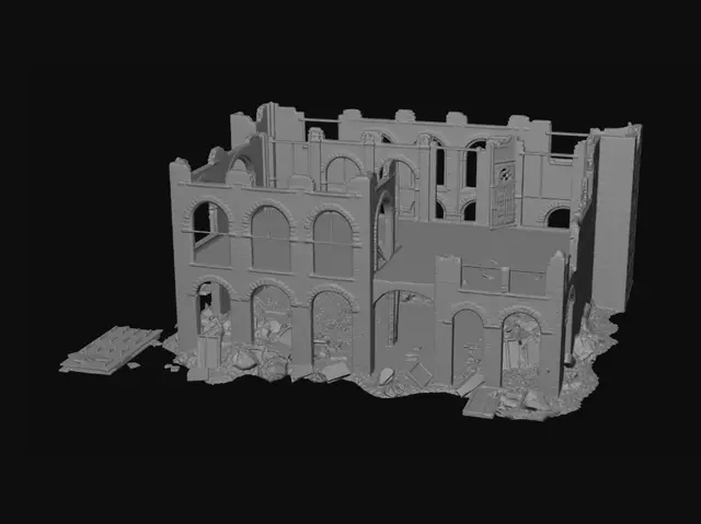 3D model for warehouse ruins, moden realistic, scaled model