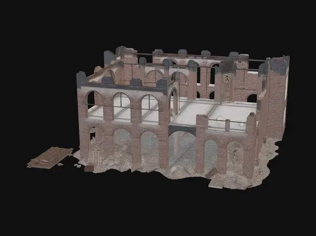 3D model for warehouse ruins, moden realistic, scaled model