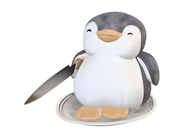 Penguin Cake on a Plate - Cakeart 3D model, vytvořený pomocí AI