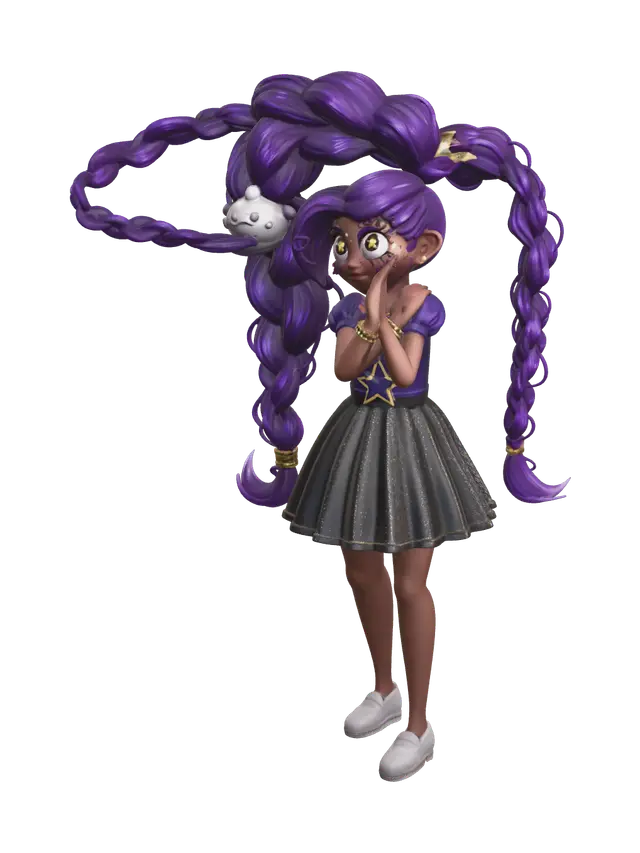 Realistic Lily Love Braids 3D model, vytvořený pomocí AI