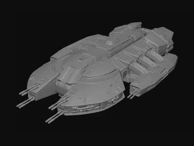 3D model for generate a large Battlestar Galactica starship with cannons and missile launchers