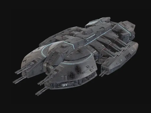 3D model for generate a large Battlestar Galactica starship with cannons and missile launchers