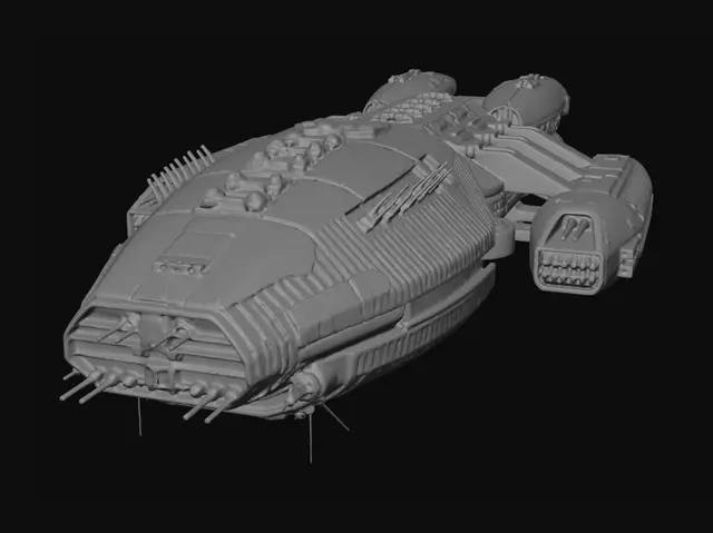 3D model for generate a large Battlestar Galactica starship with cannons and missile launchers