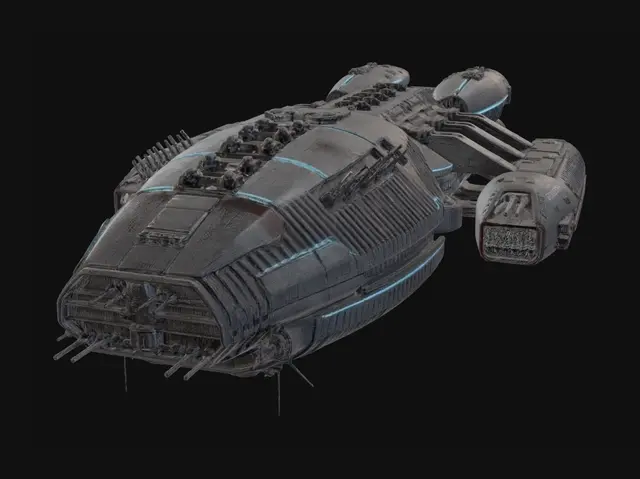 3D model for generate a large Battlestar Galactica starship with cannons and missile launchers
