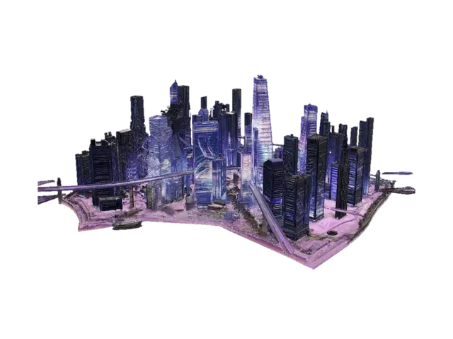 Neon Dragon Metropolis 3D model, vytvořený pomocí AI