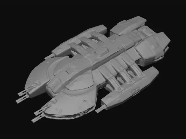 3D model for generate a large Battlestar Galactica starship with cannons and missile launchers