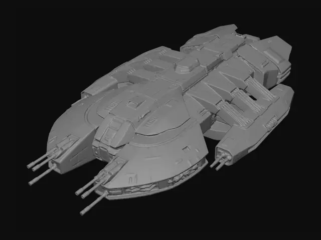 3D model for generate a large Battlestar Galactica starship with cannons and missile launchers