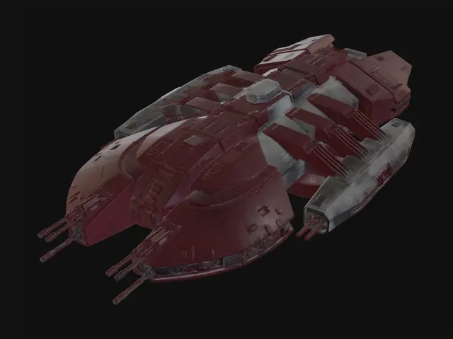 3D model for generate a large Battlestar Galactica starship with cannons and missile launchers