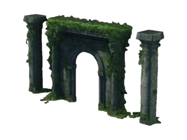 dark fantasy forest stone ruins large overgrown entrance 3D model, vytvořený pomocí AI
