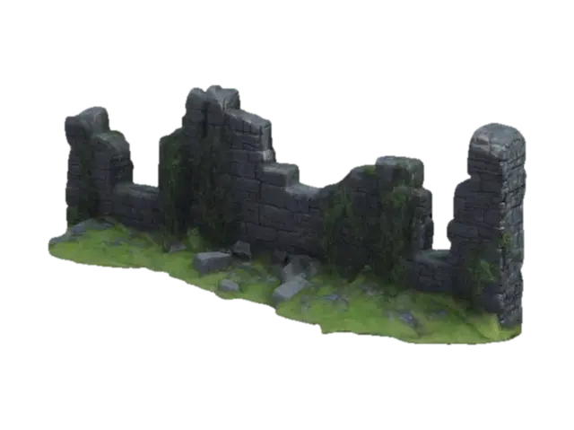dark fantasy forest stone ruins curved wall - Overgrown 3D model, vytvořený pomocí AI