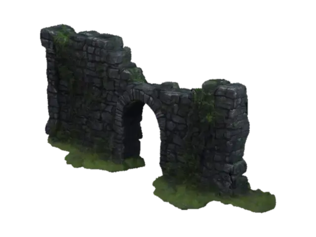 dark fantasy forest stone ruins curved wall - Overgrown 3D model, vytvořený pomocí AI