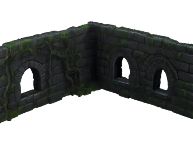 dark fantasy forest stone ruins curved wall - Corner 3D model, vytvořený pomocí AI