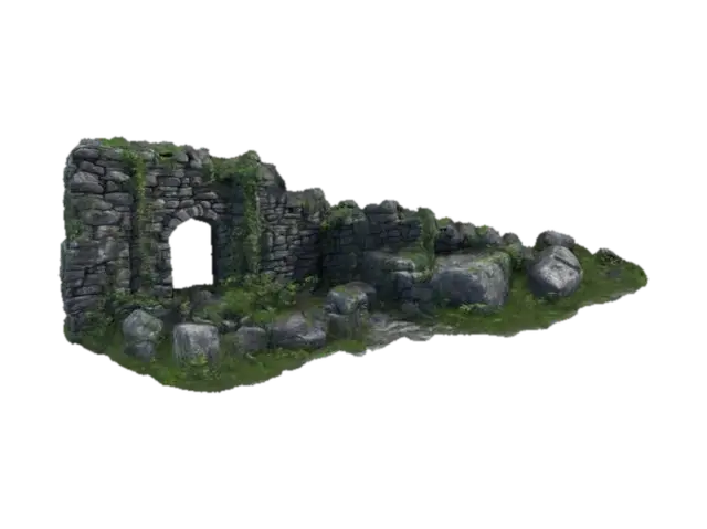 dark fantasy forest stone ruins overgrown rubble 3D model, vytvořený pomocí AI