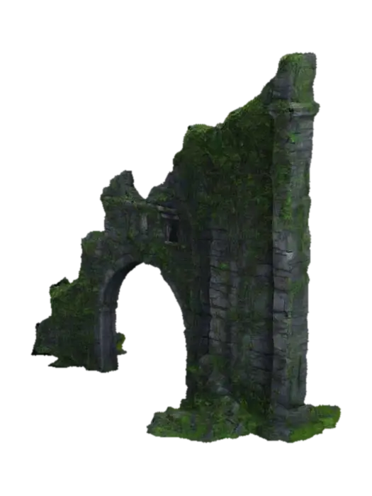 dark fantasy forest stone ruins large overgrown entrance 3D model, vytvořený pomocí AI