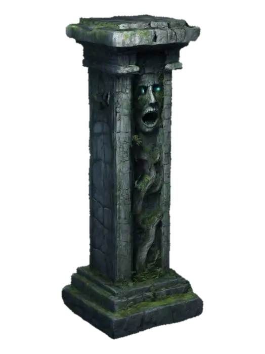 Modelong 3D na dark fantasy forest stone ruins pillar - Eyes, ginawa ng AI