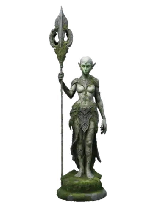 dark fantasy elven guard stone ruins statue, slender androgynous figure at… - Miniatures 3D model, vytvořený pomocí AI