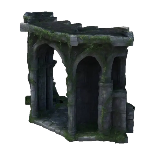 dark fantasy forest elven elaborate decorative pergola stone ruins - Corner 3D model, vytvořený pomocí AI