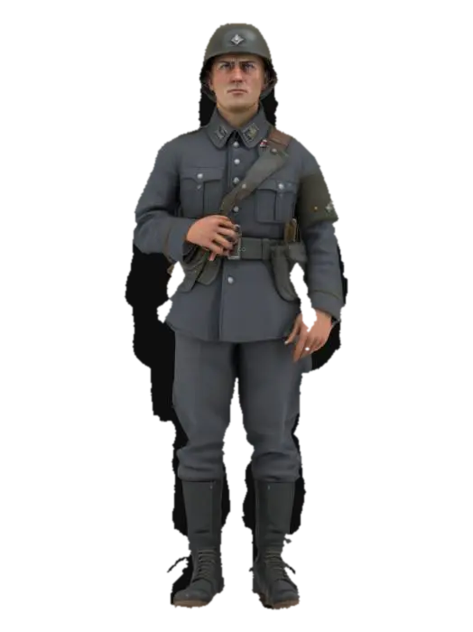 Ultra-detailed 3D model of a WWII-era German soldier, designed for historical… 3D model, vytvořený pomocí AI